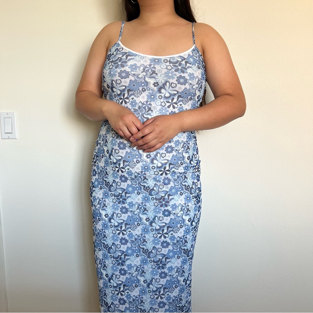 Floral Blue and White Maxi Dress